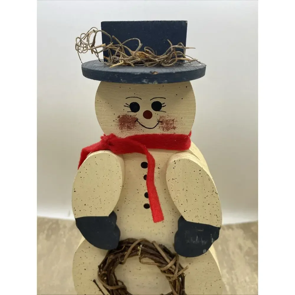 Mr & Mrs Snowman 13 Inches Tall Made Of Wood, Hand Painted